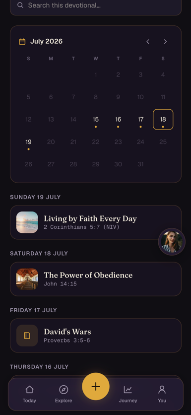 A calendar of captured devotional readings, one per day, ready to study