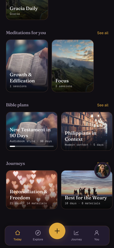 Rows of meditations, Bible plans and journeys to explore
