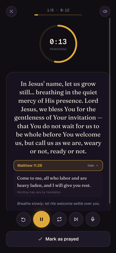 A guided prayer session praying aloud with a supporting scripture reference