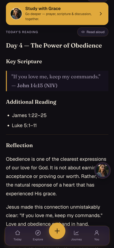 A devotional reading in the Gracia app